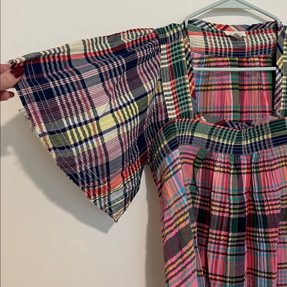 Anthropologie Pilcro Mixed Madras Flutter-Sleeve Blouse - Picture 6 of 13